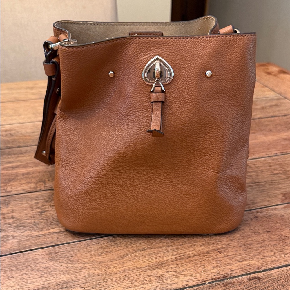 Kate Spade Classic Tan Leather Crossbody Bucket Bag